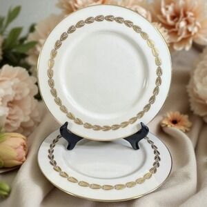 Vtg Lenox Antoinette Ivory Gold Dinner Plates Gold Laurel Trim Made USA Set of 2
